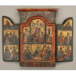 Ikone, Reisetriptychon, Tempera auf Holz, Griechenland, wohl 18. Jh., 24 x 17 (30) cm, Farbfassung