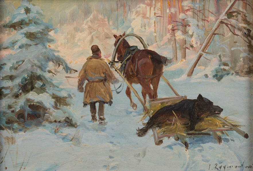 Zygmuntowicz, Ignacy (um 1875 - 1947, polnischer Maler von Jagd- und Pferdeszenen in winterlichen L