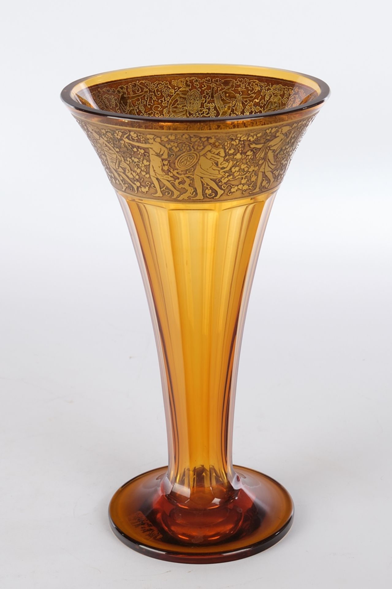 Vase, "Fipop", wohl Moser, Karlsbad, 20. Jh., ungemarkt, bernsteinfarbenes Glas, Trichterform auf R - Bild 2 aus 2