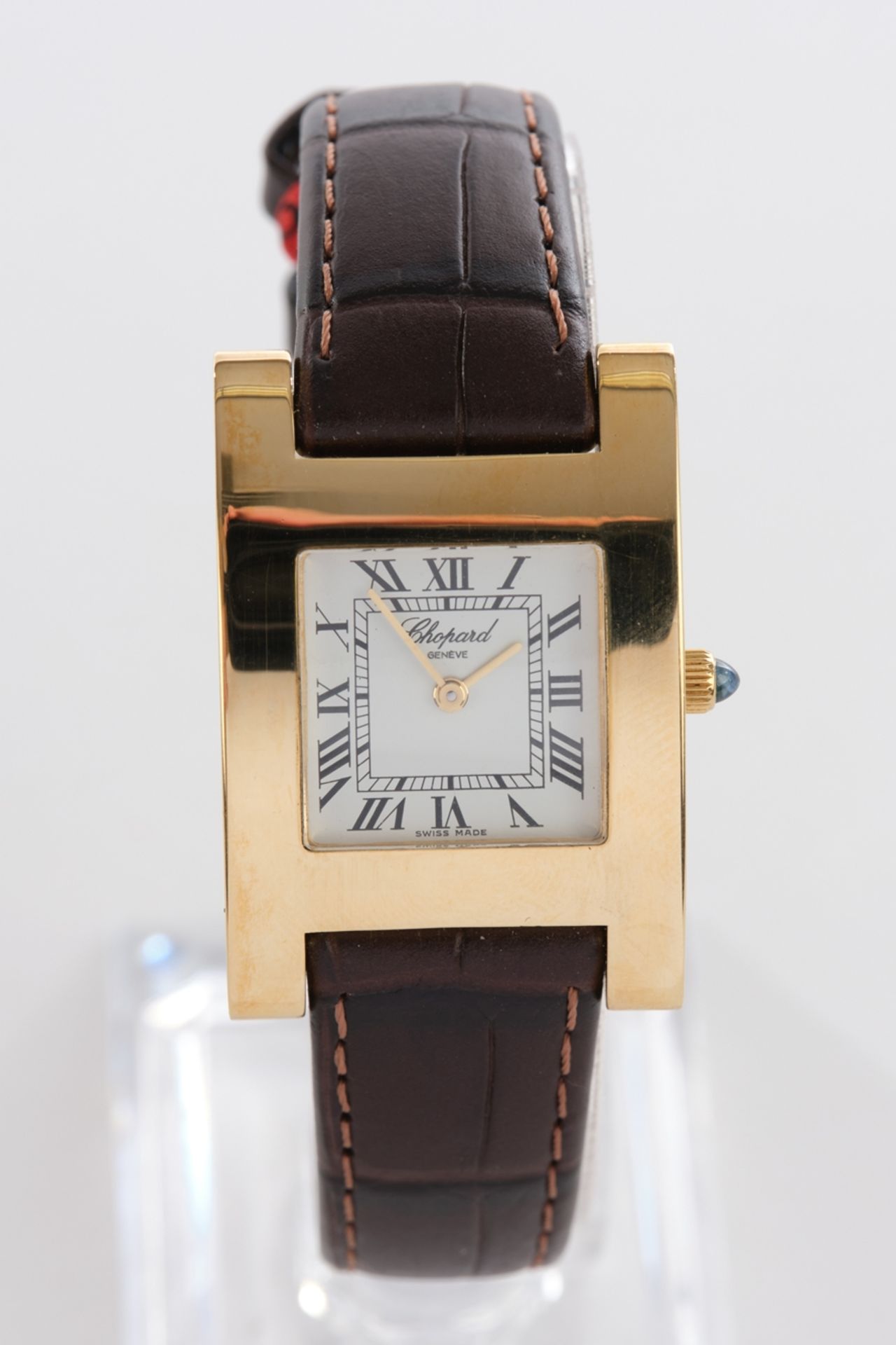 Chopard, "Your Hour", Damenarmbanduhr, Schweiz, Ref. 445 1, rechteckiges Gehäuse in GG 750, weißes