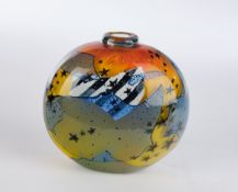 Precht, Ulrich, "Stars and stripes", Vase, Studioglas, Unikat, flachgedrückte Form mit kurzem Hals,