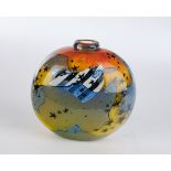 Precht, Ulrich, "Stars and stripes", Vase, Studioglas, Unikat, flachgedrückte Form mit kurzem Hals,