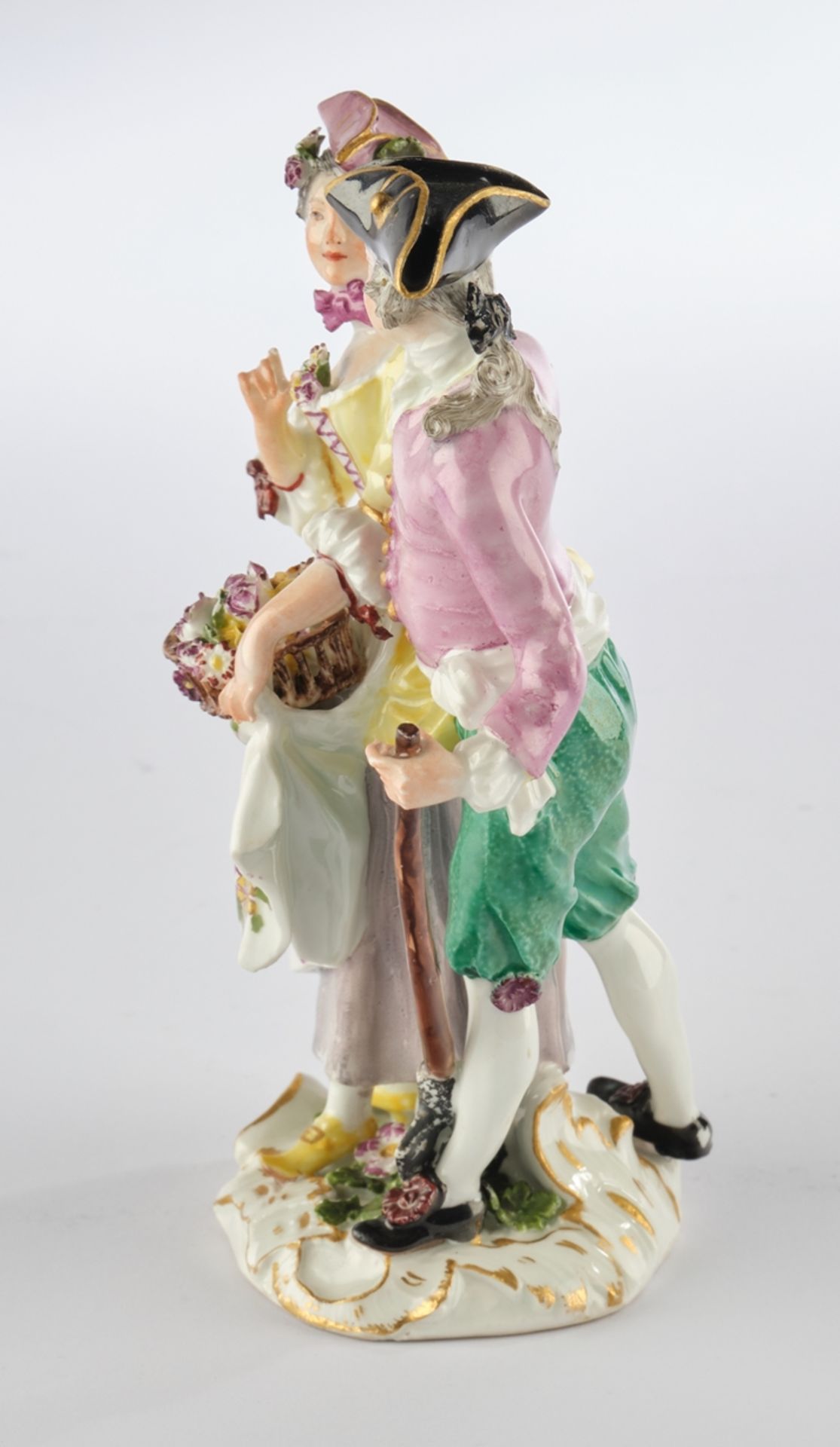 Porzellangruppe, "Gärtnerpaar", Meissen, Schwertermarke, Ende 18. Jh., polychrom und goldstaffiert, - Bild 2 aus 6