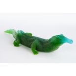Daum, "Alligator", Glasfigur, Pâte de verre, grün, umseitig bezeichnet Daum France, 10 cm hoch, 51.