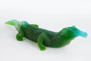 Daum, "Alligator", Glasfigur, Pâte de verre, grün, umseitig bezeichnet Daum France, 10 cm hoch, 51.