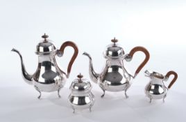 Kaffeekanne, Teekanne, Sahnegießer, Zuckerdose, Silber 925, Emil Hermann, Juwelierstempel, glatt, g