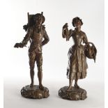 Zwei Skulpturen, Zinkguss bronziert, Frankreich um 1900, "Marchande de Volailles" und "Marchand de