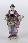 Porzellanfigur, "Blumenverkäuferin", Meissen, Schwertermarke, 1850-1924, 1. Wahl, Modellnummer 28, 