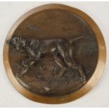 Teller mit Jagdhund-Motiv, Bronze, um 1900, rückseitig Modell-Nr. 2097, ø 22.5 cm, Rand leicht best