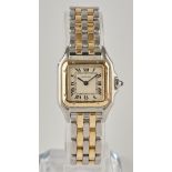 Cartier, Damenarmbanduhr, Modell Panthere, Schweiz, 1990, Ref. 1057917, Stahl und GG 750, Krone mit