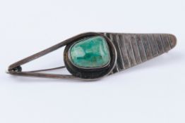 Brosche, Silber 925, mit grünem Stein, wahrscheinlich Malachit, 9.5 g