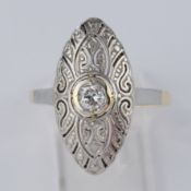 Ring im Stil des Art Deco, Platin und WG 585, ein Brillant ca. 0.15 ct., RM 11.5, ca. 2.2 g