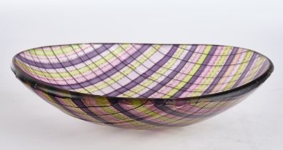 Munch, Tchai, "Coolangatta-Schale", Studioglas, ovale Form, gezogene violette, rosa und lindgrüne G