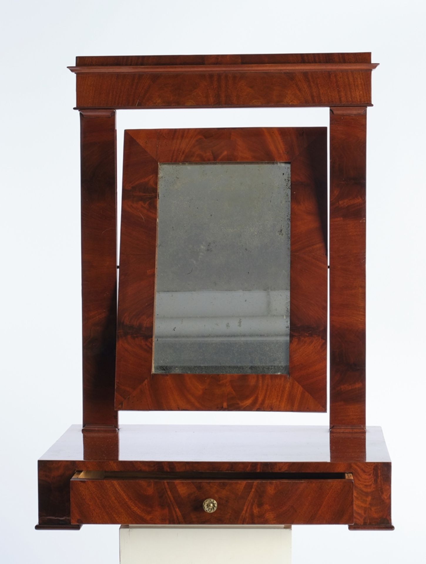 Tischpsyche, Biedermeier, 1. Hälfte 19. Jh., rechteckiger Rahmen mit ebensolchem Spiegel über einsc - Bild 2 aus 2