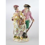 Porzellangruppe, "Gärtnerpaar", Meissen, Schwertermarke, Ende 18. Jh., polychrom und goldstaffiert,