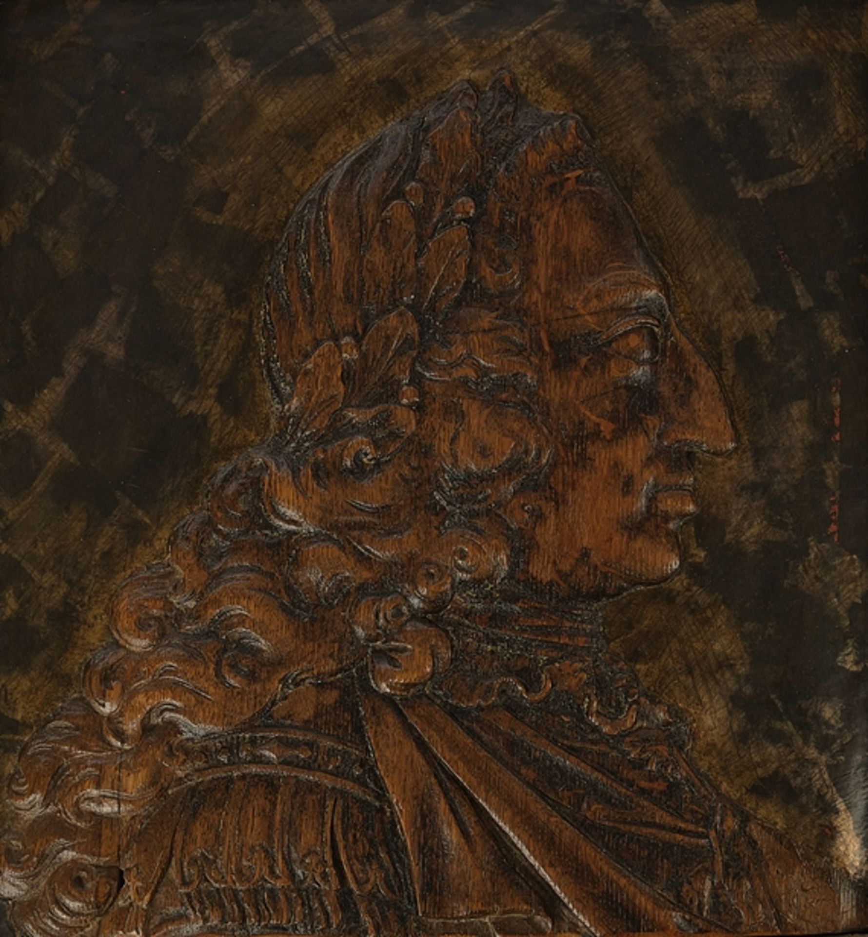 Portraitrelief, "Kaiser Karl VI.", womöglich 1. Hälfte 18. Jh., Eichenholz, geschnitzt, Profilansic