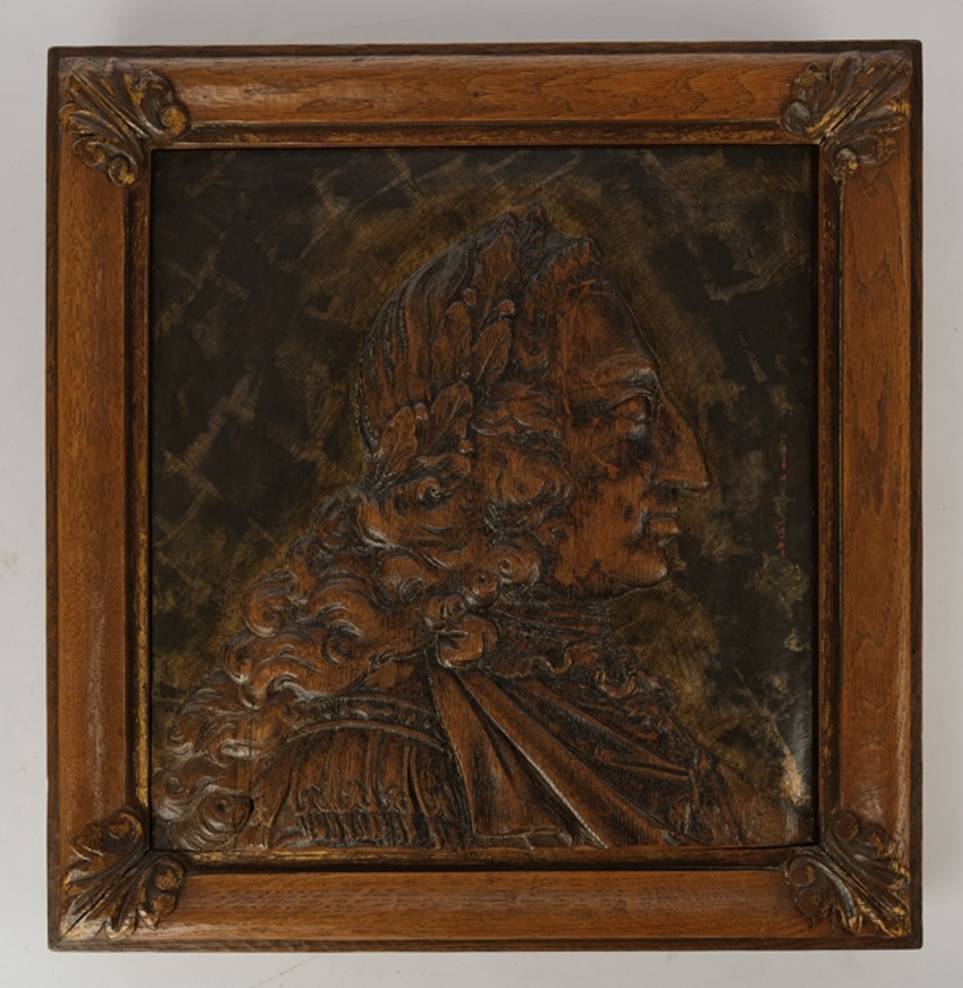 Portraitrelief, "Kaiser Karl VI.", womöglich 1. Hälfte 18. Jh., Eichenholz, geschnitzt, Profilansic - Image 2 of 3