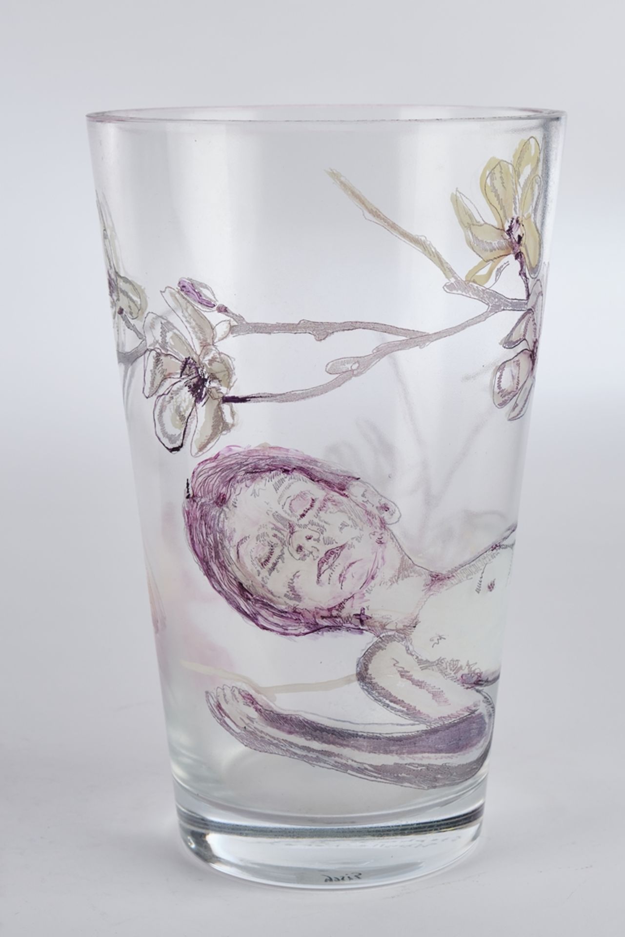 Peretti, Sibylle, Day, Stephen P., "Black Bird", Vase, Studioglas, konische Becherform, transparent