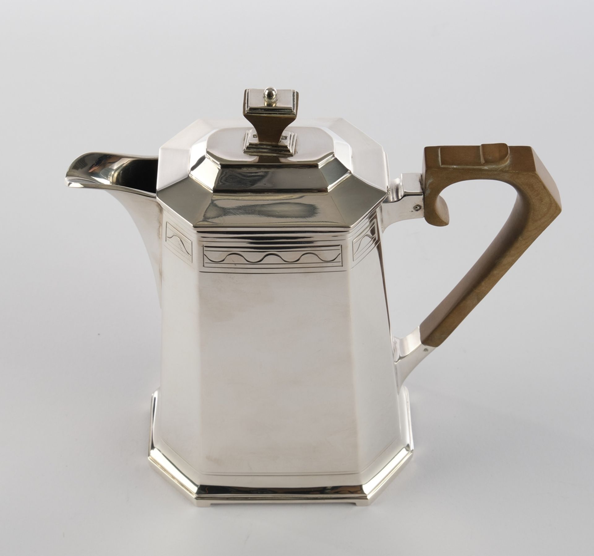 Kaffeekanne, Silber 925, Sheffield, 1934, Roberts & Belk Ltd., konisch sich verjüngendes Gefäß mit 