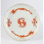 Platte, Meissen, Schwertermarke, 1. Wahl, reicher Drache, rot, goldschattiert, Goldrand, ø 28 cm, u