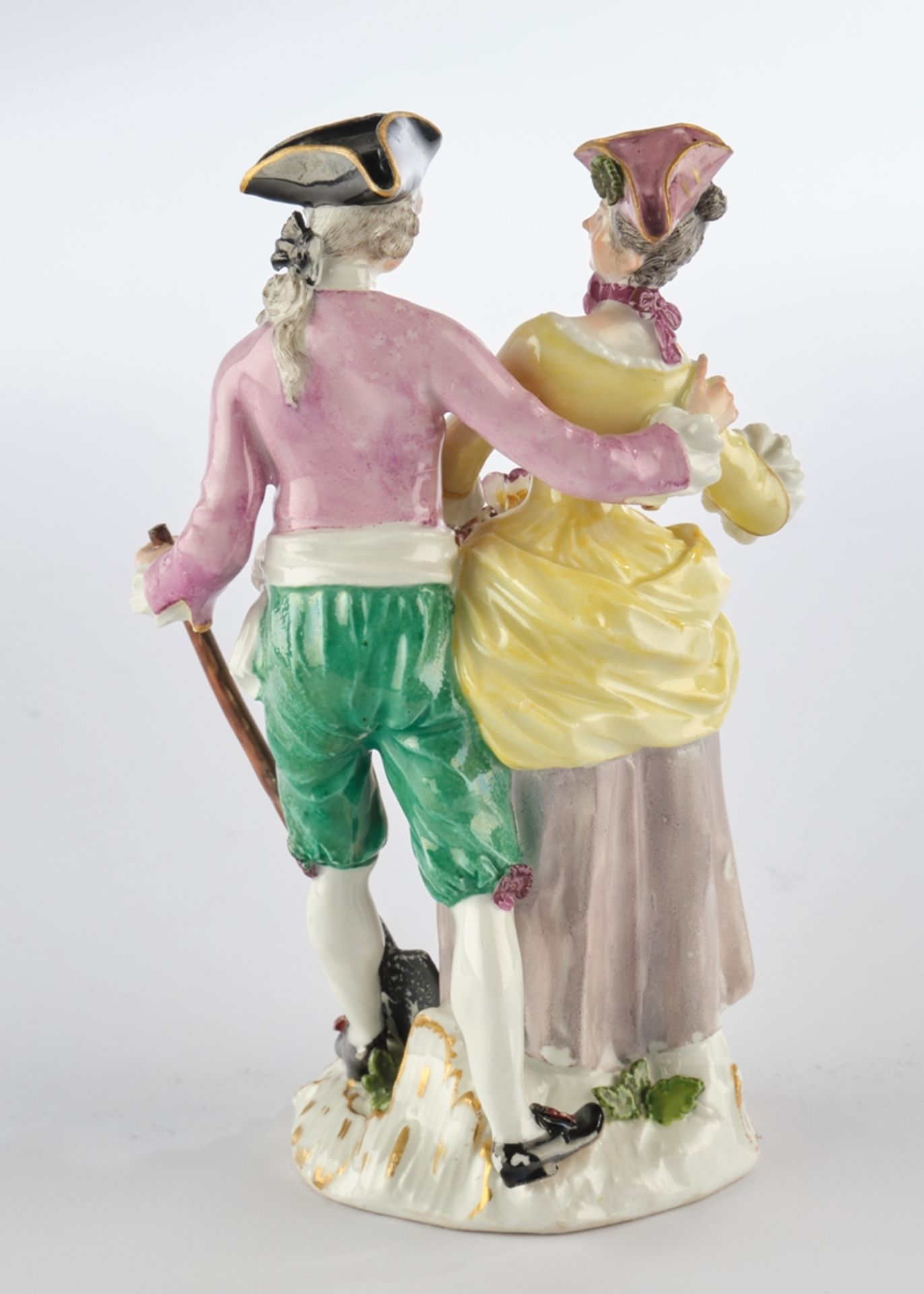 Porzellangruppe, "Gärtnerpaar", Meissen, Schwertermarke, Ende 18. Jh., polychrom und goldstaffiert, - Bild 3 aus 6