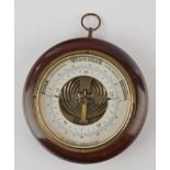 Barometer, Ende 19. Jh., bezeichnet R. Götze Stralsund, rundes Holzgehäuse, verglast, ø 18 cm, Funk