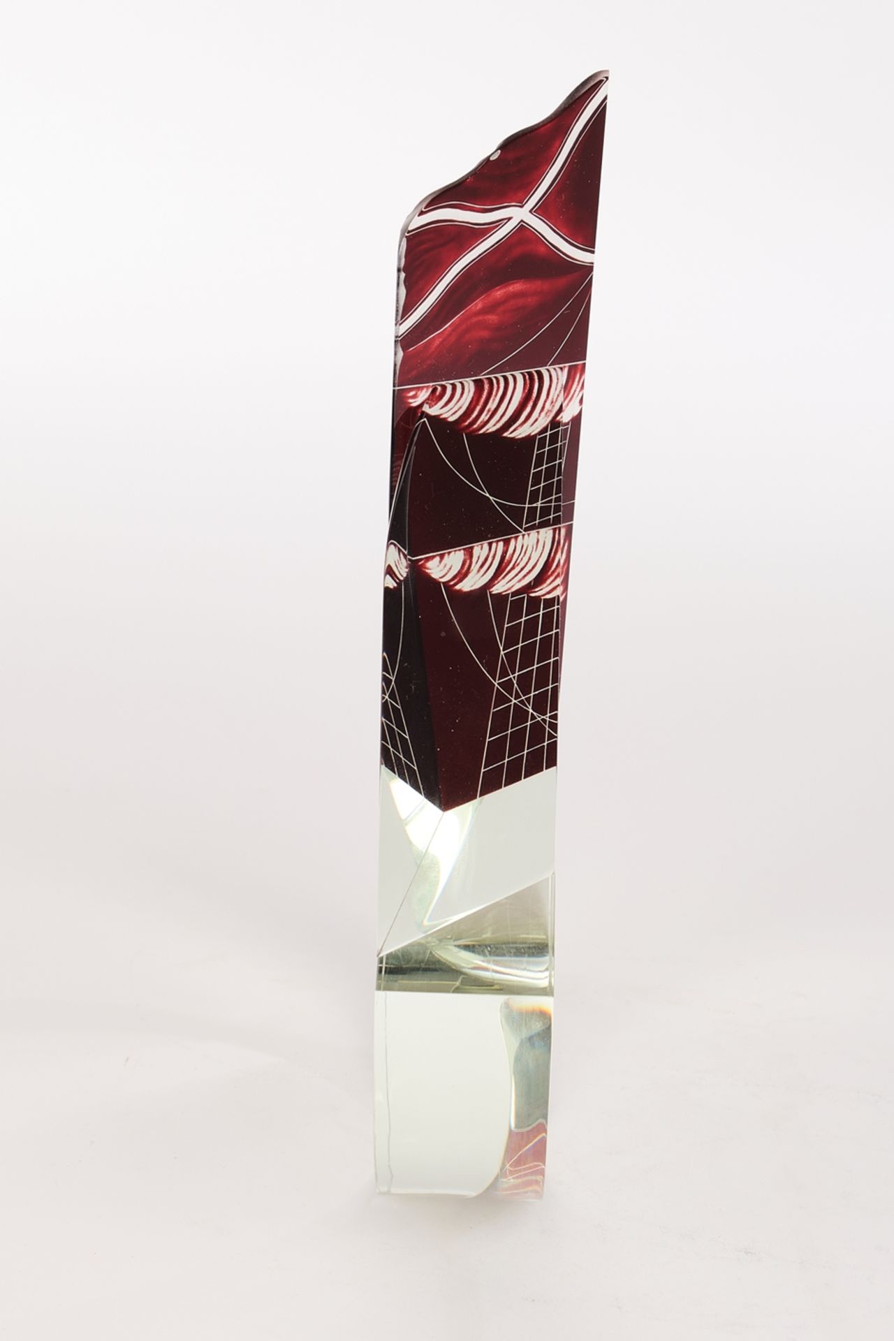 Mares, Jan, "Labil", Glasobjekt, als Segelschiff gestaltet, farbloses Kristallglas mit braunroter S - Image 3 of 5