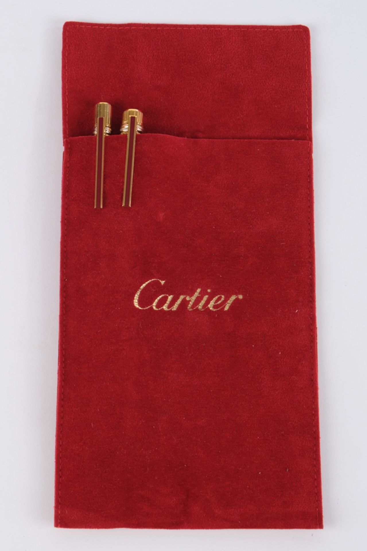 Kugelschreiber, Füllfederhalter, "Trinity", Must de Cartier, vergoldet, Rillendekor, Clips mit rote