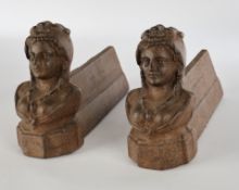 Paar Kaminböcke, "Damenbüsten", neuzeitlich, Gusseisen, 20 x 10 x 33 cm
