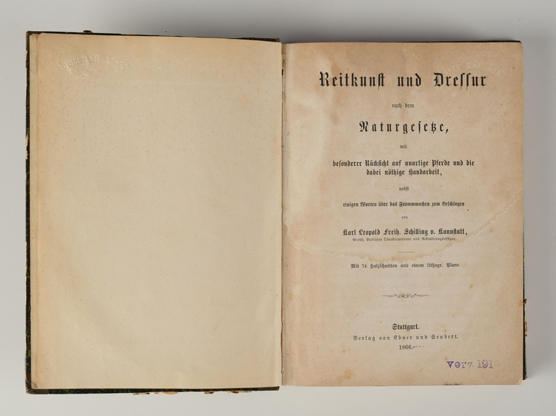 Buch, Karl Leopold Freiherr Schilling von Kannstatt, "Reitkunst und Dressur nach dem Naturgesetze, - Image 3 of 3