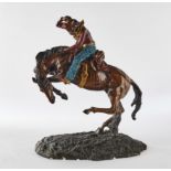Bronze, farbig gefasst, "Cowboy auf scheuendem Pferd (Schlange)", H. ca. 50 cm