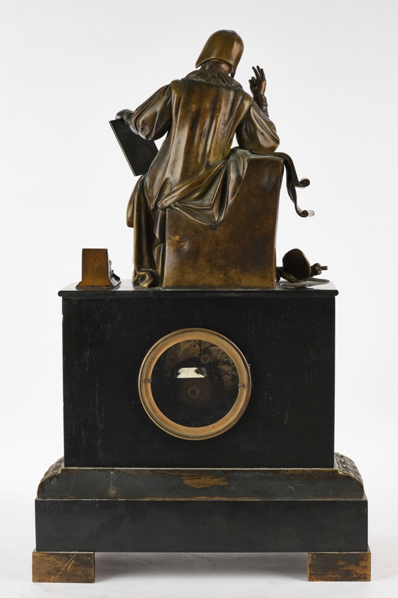 Figurenuhr, "Michelangelo", Frankreich, um 1860, schwarzer Marmor, Bronze, weißes Emailzifferblatt, - Image 4 of 6