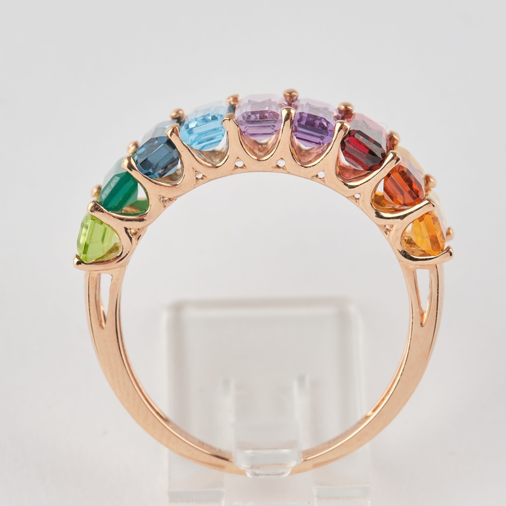 Ring, RG 750, Farbsteine zus. ca. 3.70 ct., multicolor, Citrin, Turmalin, Amethyst, Granat, Peridot - Bild 3 aus 3