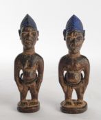 2 Zwillingsfiguren, männlich, weiblich, Yoruba, Oyo, Nigeria, Afrika, Holz, schwarzbraune Patina, b