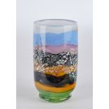 Kreuzer, Max, Vase, Studioglas, Unikat, umlaufender Schichtdekor mit farbiger Landschaft und Silber