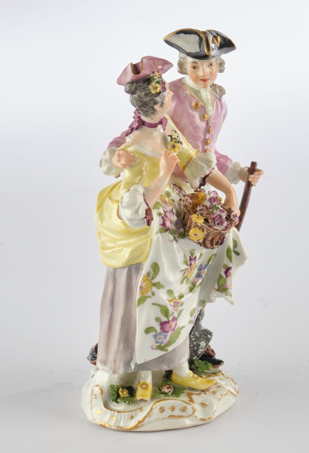 Porzellangruppe, "Gärtnerpaar", Meissen, Schwertermarke, Ende 18. Jh., polychrom und goldstaffiert, - Image 4 of 6