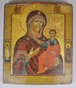 Ikone, "Gottesmutter von Smolensk, Bildrand links Schutzengel, rechts Heilige Anastasia", Tempera a