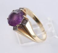 Ring, GG 585, runder Amethyst mit 4 Achtkantdiamanten, 7.5 g, RM 61