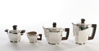 Kaffeekanne, Teekanne, Sahnegießer, Zuckerdose, Silber 950, Art Deco, 1920er Jahre, französische Ex