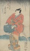 Farbholzschnitt, "Schwertträger, einen Korb haltend", Japan, Utagawa Kunisada (1786-1864), Zensoren