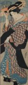 Farbholzschnitt, "Schöne Frau mit Schirm", Japan, 19. Jh., Keisai Eisen (1791-1848), doppelt oban, 