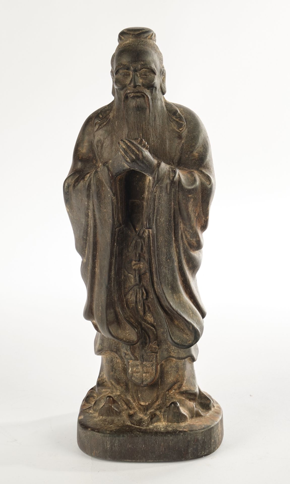 Figur, "Zhang Daoling", China, neuzeitlich, Hartholz, der Daoist mit langem Bart stehend, die Hände