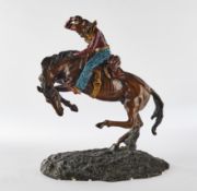 Bronze, farbig gefasst, "Cowboy auf scheuendem Pferd (Schlange)", H. ca. 50 cm