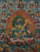 Thangka, Tibet/Nepal, neuzeitlich, Farbe auf Textil, mit den Flügeln des Garuda der Yidam in Verein