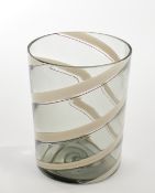 Vase, Murano, Ende 20. Jh., Glas, rauchfarben, weißes Spiralband mit roter Begleitschnur, Becherfor