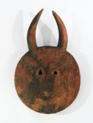 Goli-Maske, Baule, Elfenbeinküste, Afrika, Holz, runde Form mit zwei Hörnern, 39 cm hoch