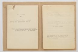 Buch, zwei maschinengeschriebene Mitschriften zu Vorträgen von Rudolf Steiner, zum einen, ohne Tite