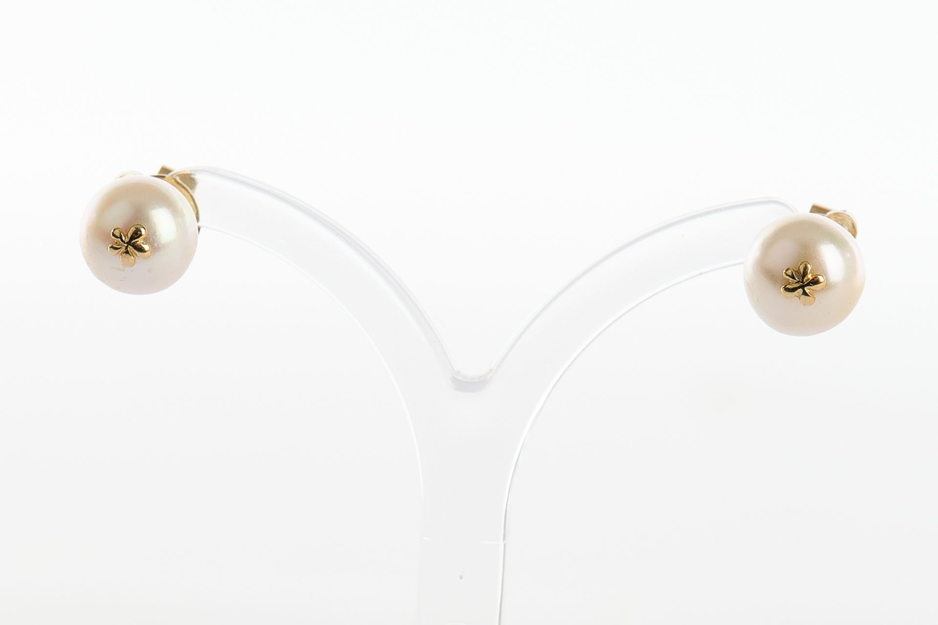 Paar Ohrstecker, GG, 835 / 20K, , mit ca. 8,5mm Perlen, 3,6g - Bild 2 aus 3