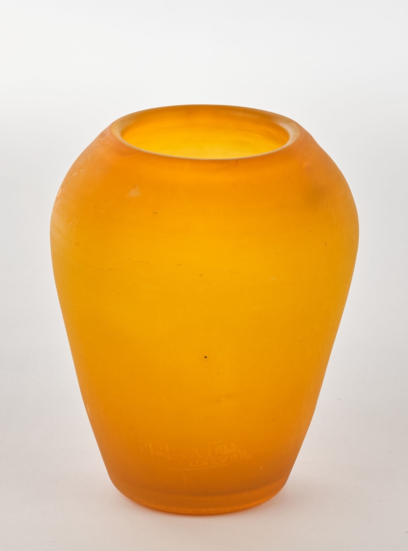 Vase, Muller Frères, Luneville, 1929/30er Jahre, Glas, orangefarben, Wandung zur Schulter hin anste