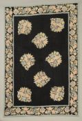 Kaschmir, Decke, Handarbeit, pastellige Blütenstickerei auf blauem Grund, ca. 2.75 x 1.83 m